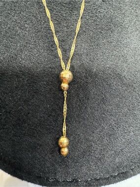 Vintage 585 14K Gold Beaded Ball Necklace 17" Elegant Chain